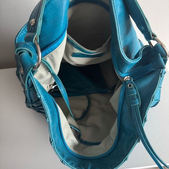 Steve Madden Y2K Large Textured Shoulder  Bag Turquoise Vegan - Picture 8 of 10